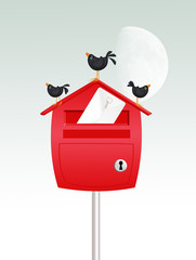 Poster - blackbirds on mailbox in winter