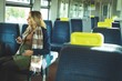 © Wavebreak Media - Blond pregnant woman looking through window while using mobile phone in train