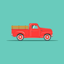 Old Modern Beautiful American Pickup. Vector Sign