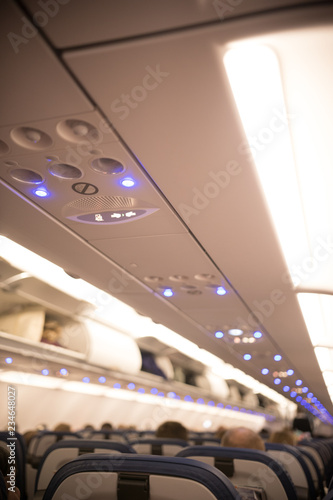 Airplane The Interior Inside Fasten Seat Belts Sign Shot