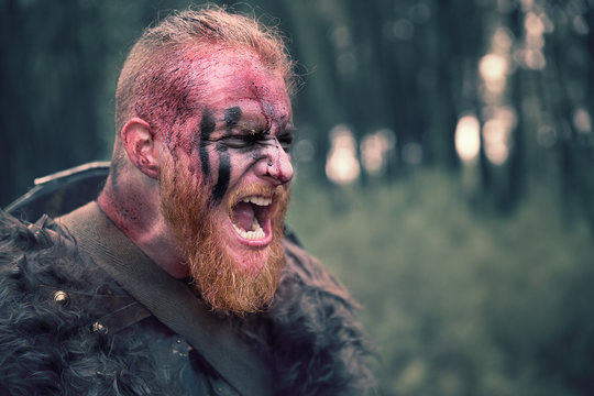 fierce viking warrior wounded in battle