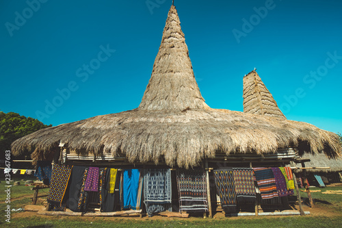Close-up traditional straw roof house Poster Mural XXL