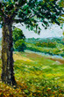 Beautiful summer european nature landscape - Impressionism palette knife oil painting artwork fine art