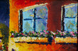 Night windows at home - a fragment of texture oil painting. Modern art. Hand drawn oil painting.
