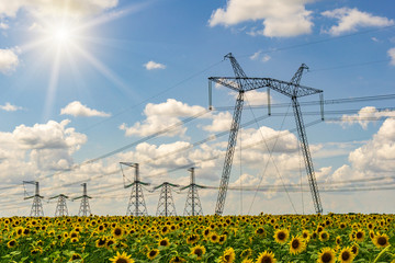 Wall Mural - high-voltage power lines. electricity distribution station. high voltage electric transmission tower