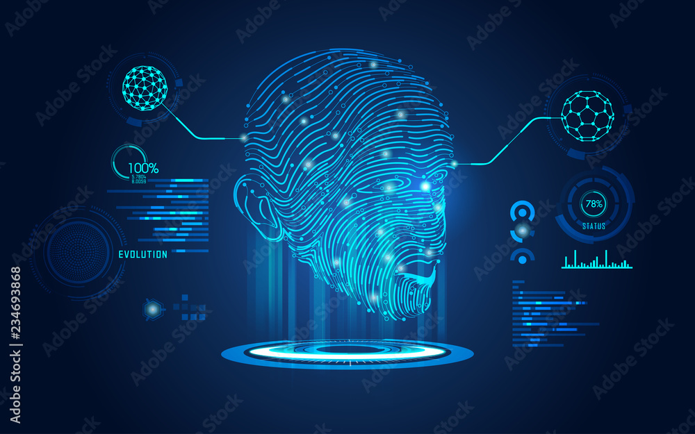 Humua Biometric concept of biometric, digital Face Scanning, human face combined with ...