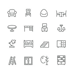 Wall Mural - Furniture related icons: thin vector icon set, black and white kit