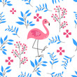 vector pattern of flamingo and leafs with white background