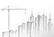 © LuckyStep - Low poly building under construction crane. Industrial modern business technology. Abstract polygonal geometric 3D cityscape urban silhouette. High tower skyscraper white gray vector illustration