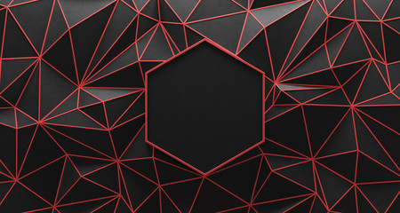 Wall Mural - black low poly background with red edges.