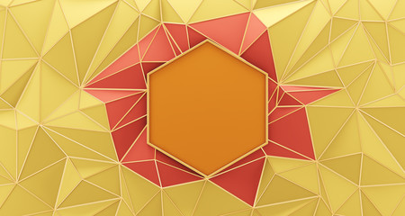 Wall Mural - yellow low poly background with golden edges. 3d rendering.