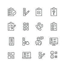 Survey Related Icons: Thin Vector Icon Set, Black And White Kit