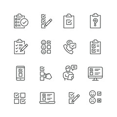 Survey related icons: thin vector icon set, black and white kit
