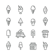 Ice Cream Related Icons: Thin Vector Icon Set, Black And White Kit