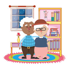 Wall Mural - cute grandparents couple cartoon