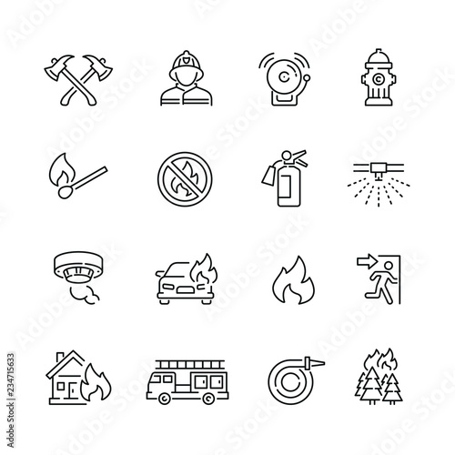 Fire related icons: thin vector icon set, black and white kit Tableau sur Toile
