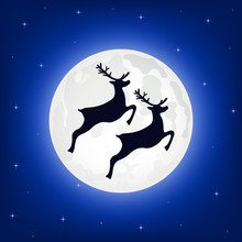 Reindeer Jumps Against The Background Of The Moon