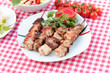 Grilled meat, grilled pork meat on plate - delicious meal (grilled skewers)
