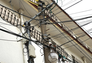 Electric pole with wires