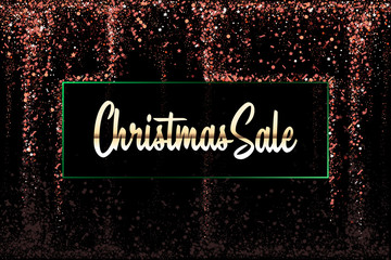 Wall Mural - Christmas Sale Gold glitter confetti texture frame on a black background. Golden Christmas banner. Gold grainy dust abstract texture on a black background. Christmas background design element.