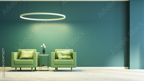 Olive Green Interior In Modern Style With Soft Armchairs And
