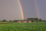 Fototapeta Tęcza - double rainbow over lincolnshire farmland