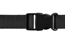 Black Side Release Acculoc Buckle Plastic Clasp, Quick Nylon Belt Rope Lock Strap, Isolated Macro Closeup, Large Detailed Horizontal Accessory Studio Shot