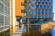 Walkway cross the pool between group of commercial building at Potsdamer Platz in Berlin, Germany.