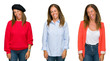 © Krakenimages.com - Collage of beautiful middle age woman over white isolated background winking looking at the camera with sexy expression, cheerful and happy face.