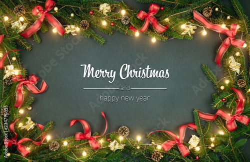 Merry Christmas And Happy New Year Greetings In Vertical Top View
