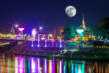 Fototapeta Big Ben - The Loy Krathong festival at Pagoda in the Temple That riverside the Nan River at night is a tourist attraction Phitsanulok, Thailand.