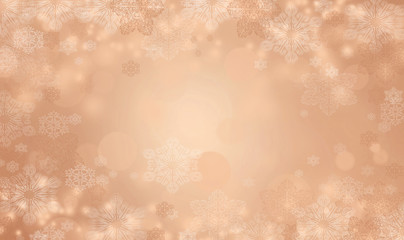 Holiday background with snowflakes. Bronze colored Christmas themed illustration with copy space