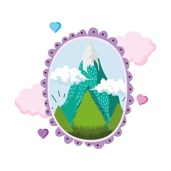 Sticker - landscape with snow mountain circular frame