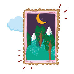 Sticker - landscape with snow mountain square frame on night