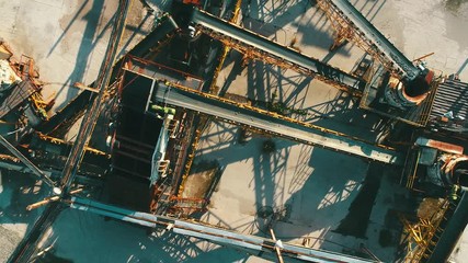 Wall Mural - Aerial top view of crushed stone quarry machine in a construction material factory