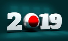 2019 Happy New Year Background For Seasonal Greetings Card Or Christmas Themed Invitations. Flag Of The Japan. 3D Rendering
