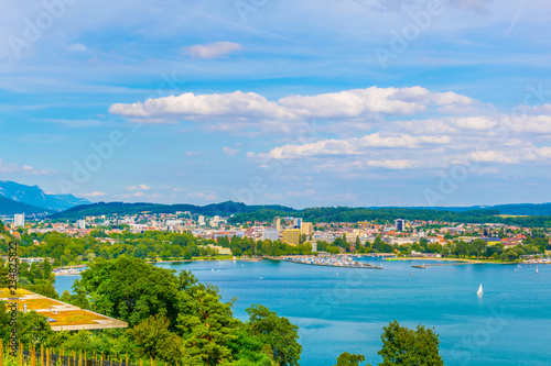 Cuadros en Lienzo Cityscape of Biel/Bienne behind Bielersee in Switzerland