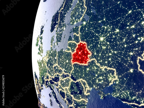Cuadros en Lienzo Night view of Belarus from space with visible city lights