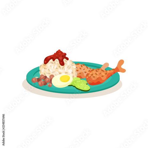 Fotomural Flat vector icon of Malaysian nasi lemak
