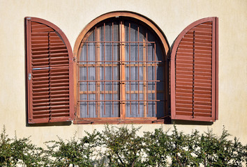 Window of a house with hinge