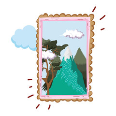 Sticker - landscape with snow mountain square frame