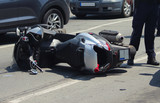 Fototapeta Dmuchawce - Car crash collision accident with scooter, motor bike