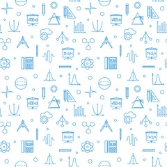 Wall Mural - Science technology engineering math vector seamless pattern made with STEM blue linear icons