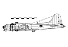 Combat Aircraft. Boeing B-17G FLYING FORTRESS. Outline Drawing