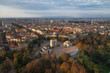 Aerial view of arch peace (Arco Della Pace) from Branca tower, Milan, Lombardy, Italy.