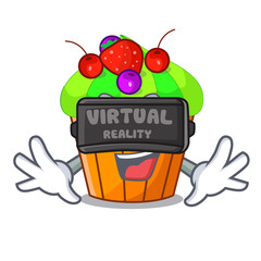 Poster - Virtual reality black currant cupcake isolated on mascot