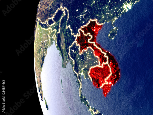 Foto Night view of Indochina from space with visible city lights