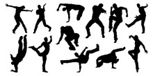 A Set Of Male Street Dance Hip Hop Dancers In Silhouette