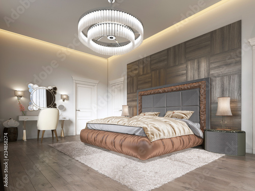 Luxurious Bedroom In Modern Style With Large Windows In The