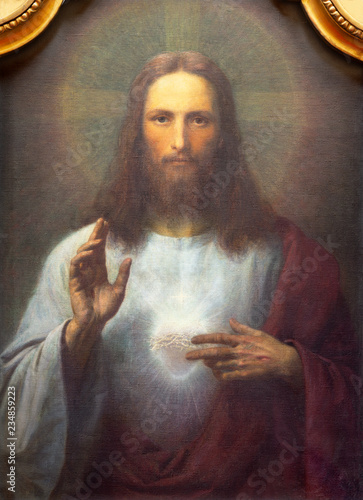 Fotografía PRAGUE, CZECH REPUBLIC - OCTOBER 12, 2018: The painting of Heart of Jesus in church kostel Svatého Tomáše by unknown artist of 19
